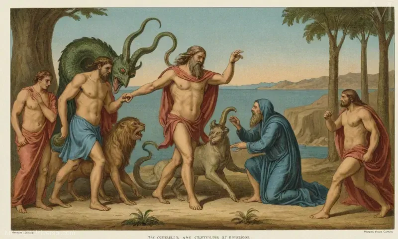 Ilustración vintage de El Estrecho de Escila, un monstruo griego y una entidad mitológica.