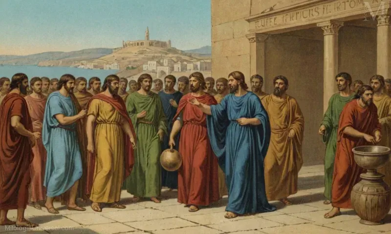 Imagen vintage de Eufeumo como la Argonauta, Profeta y de la ciudad de Cyrene. El título se refiere a una legendaria épica griega conocida por sus líneas proféticas.