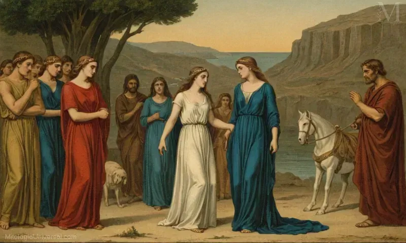 Historia épica de amor y tragedia, aprovechando la mitología griega. La ilustración vintage presenta la trágica historia mitológica de Eurídice y Euridice, donde La Muerte de Eurídice representa el fin de su relación de manera poética, reflejando temas que resonan a lo largo del tiempo.