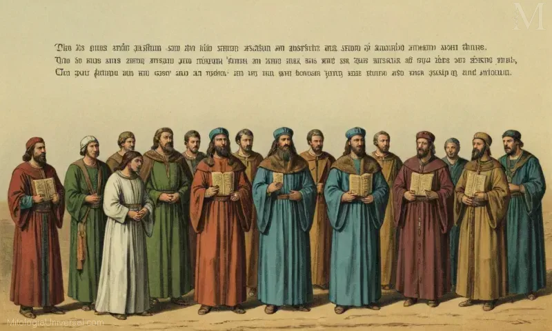 Ilustración vintage de características comunes en falsos profetas mencionados en la Biblia hebrea. Ejemplos incluyen mensajes falsos enviados por reyes a cambio de tributo y profetiza sobre reinos futuros.