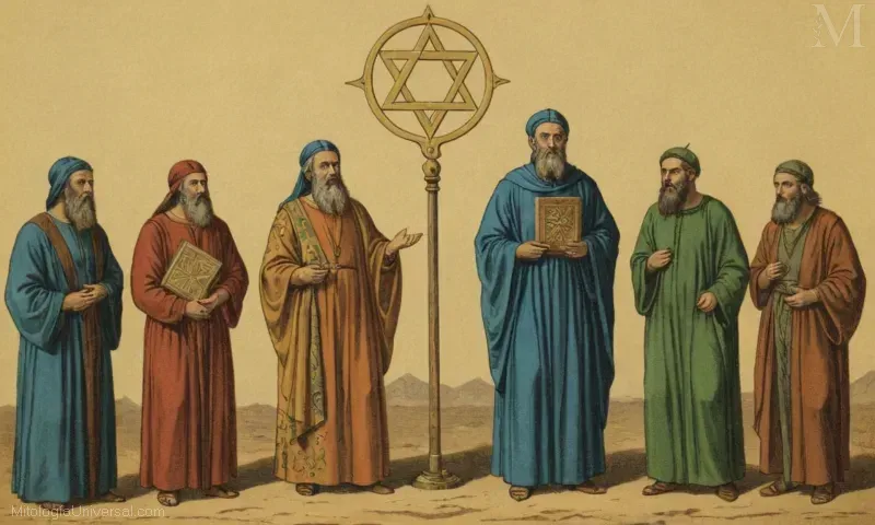 Vintage ilustración de falsos profetas en el judaísmo con ejemplos clave. (Referir y explicar el concepto de falsos profetas o mentirosos kabbalistas, como enseñaba Kabbalah.)
