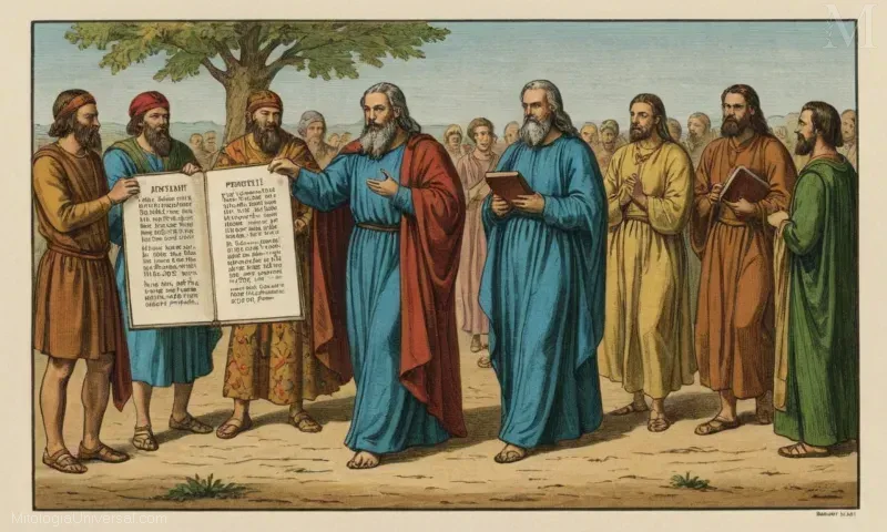 Ilustración vintage de un verdadero profeta (izquierda) y un falso profeta (derecho). El papel del discernimiento de un falso linaje significa identificar y distinguir entre verdaderos profetas y falsos profetas, que es una habilidad esencial para los individuos que buscan guía espiritual. Este concepto clave en la teología y la filosofía tiene implicaciones importantes para comprender las enseñanzas bíblicas y guiar a los individuos para tomar decisiones informadas de acuerdo con los principios de fe.