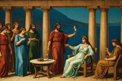 Ilustración vintage de Febe oráculos de Delfos y mitología griega.