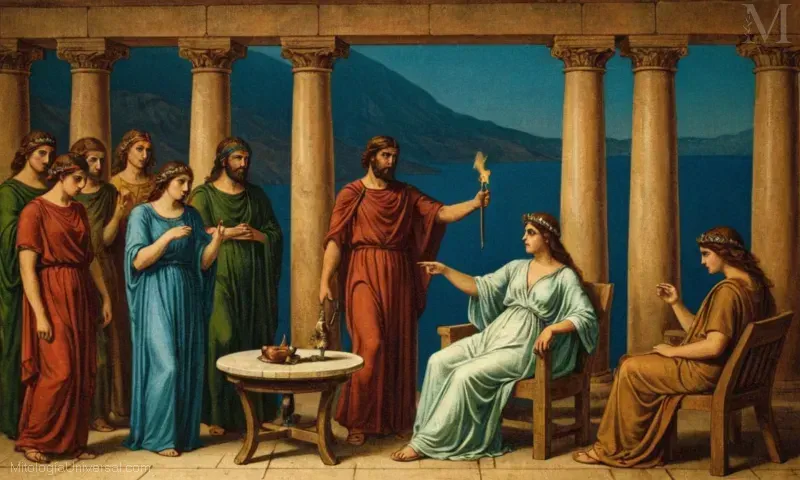 Ilustración vintage de Febe oráculos de Delfos y mitología griega.