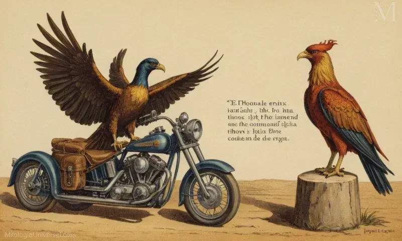 Ilustración vintage de El Caos (Stasis) como motor de vida en el ave fénix que simboliza la resiliencia, la autoayuda y el contenido. La cita El Caos como Motor de la Vida de Fénix es parafraseada por Jorge Luis Borges como parte de un poema existencial.