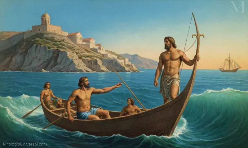 Ilustración que representa la figura mitológica griega Forcas y su genealogía que se remontan al Dios del Mar. En la antigua religión griega, fue honrado como una deidad responsable de traer la vida a la tierra.