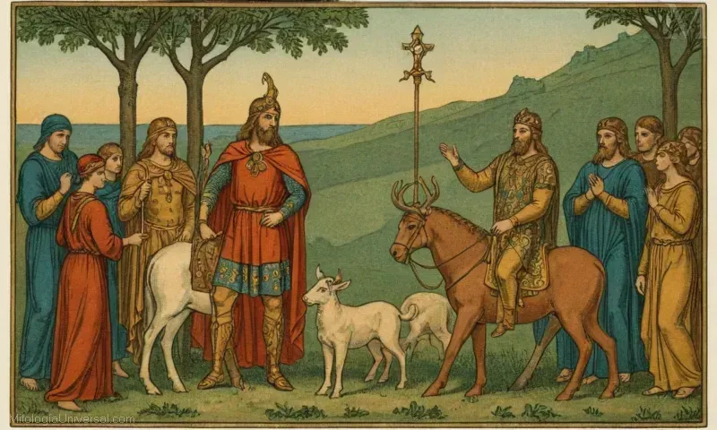 Ilustración vintage de Freyr, la deidad Nórdica de la fertilidad y la prosperidad. Esto es parte de un ritual para adorarlo.