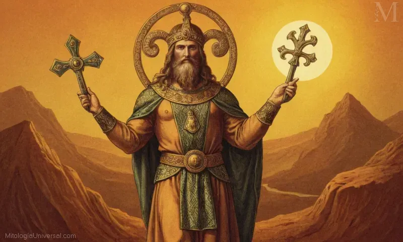 Ilustración de Freyr, una deidad nórdica conocida por la fertilidad y la prosperidad. Su historia se narra en el Libro XIX de Orígenes Padre de Todas las Naciones, un texto gnóstico del siglo IV d.C.