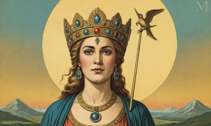 Ilustración vintage de Frigg, la diosa Nórdica de la sabiduría y la protección.