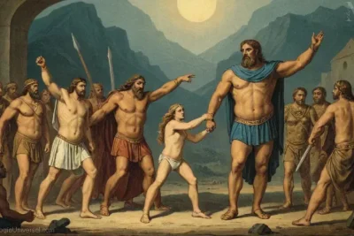 Ilustración de Gigantes o Giant de la mitología griega representando su feud con los dioses conocidos como Gigantomachia.