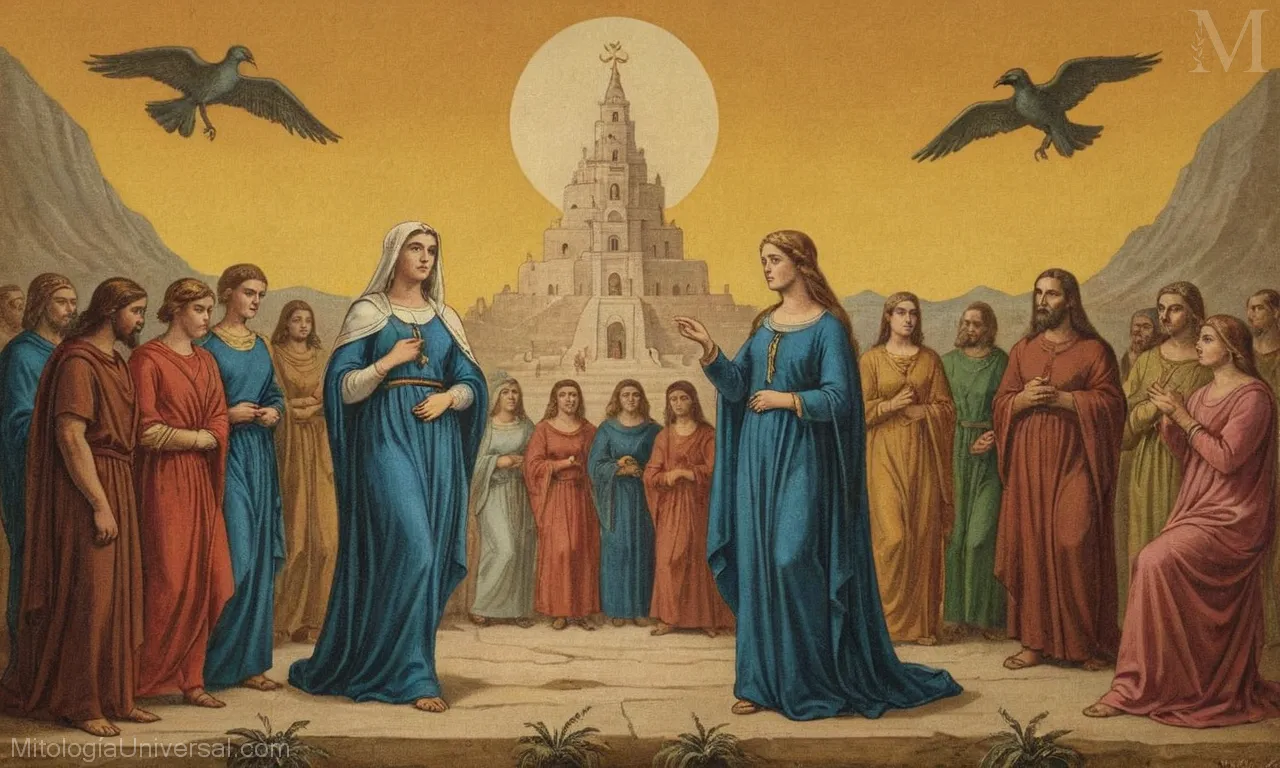 Ilustración vintage sobre lienzo que representa el papel simbólico de Sophia en el proceso de creación según la mitología gnóstica.