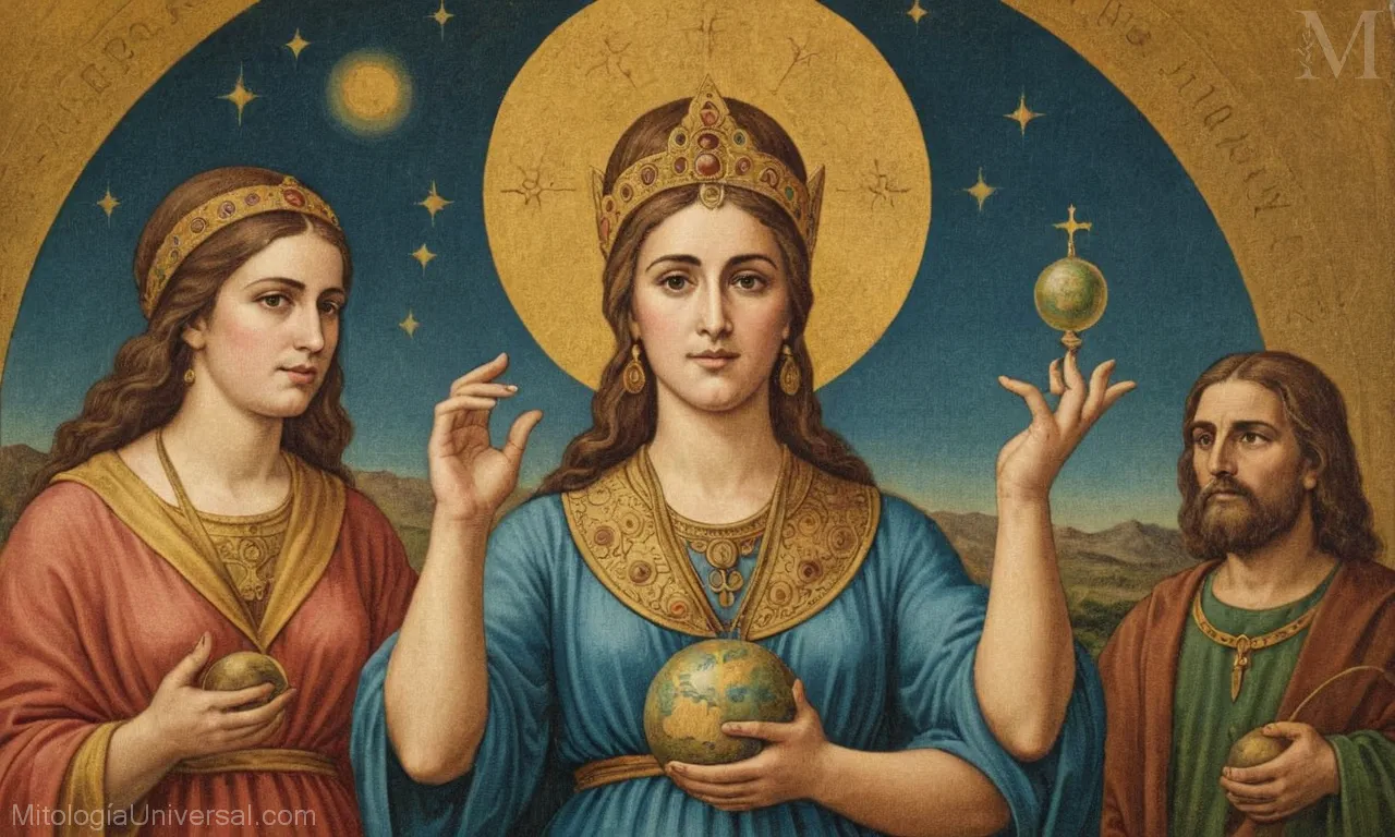 Ilustración vintage sobre lienzo que representa Sophia del gnosticismo y el mundo subterráneo. Se sugiere el papel que juega en la creación.