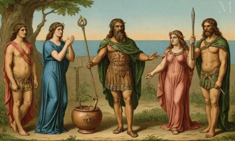 Ilustración que representa a Gorgons en la mitología como Medusa y protectores. Un poderoso trío que protege tanto las artes como la humanidad contra las fuerzas del mal - la Greenery (Eurybia)