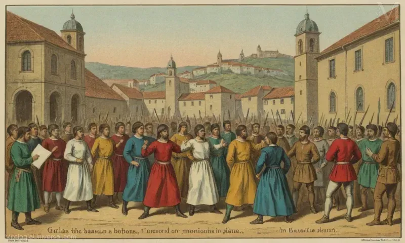 Ilustración vintage de gúrilas (conforme o memorando en vasco) ilustrando ejemplos de actos históricos y contemporáneos de activismo no violento y creativo.