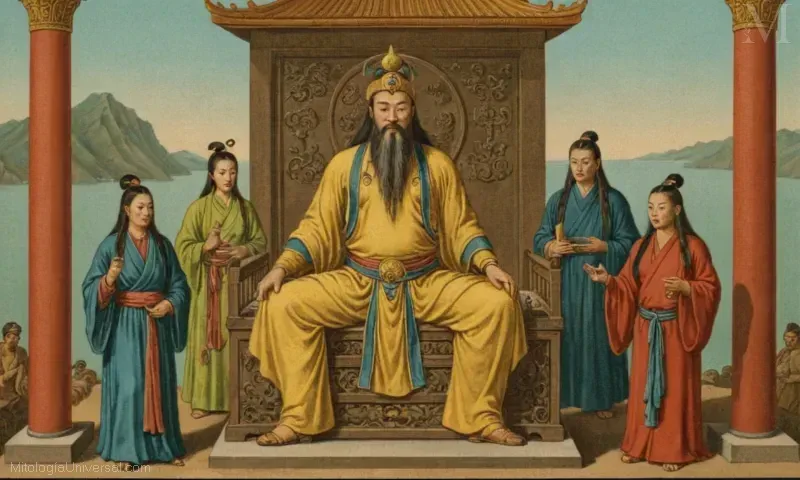 Retrato vintage de Él Xiangu, la diosa taoísta inmortal en Orígenes trabajo mitológico.