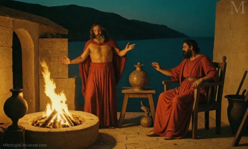 Imagen vintage de El Trabajo de Hefesto, obra de Hepes, Dios del Fuego y Artesanía Griega.