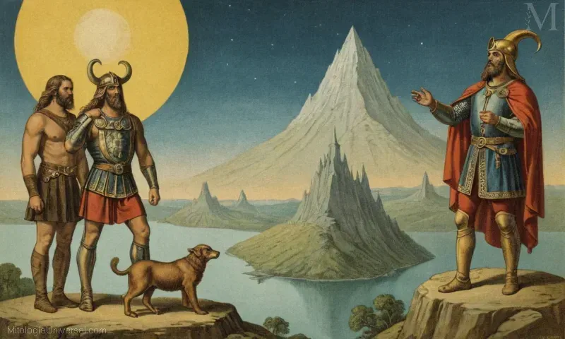 Obras de arte vintage que muestran el espíritu guardián La Vigilancia y Gaspare di Heimdall de la mitología nórdica.