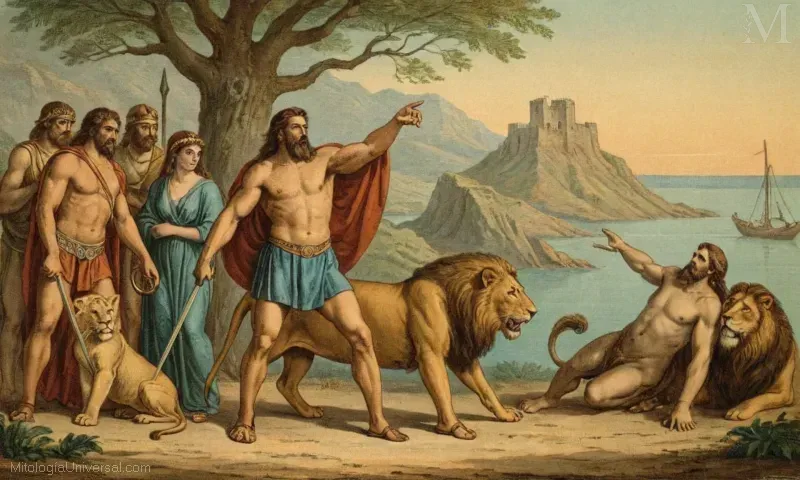 Ilustración mostrando Hércules con sus legendarias hazañas y significado en la mitología griega.