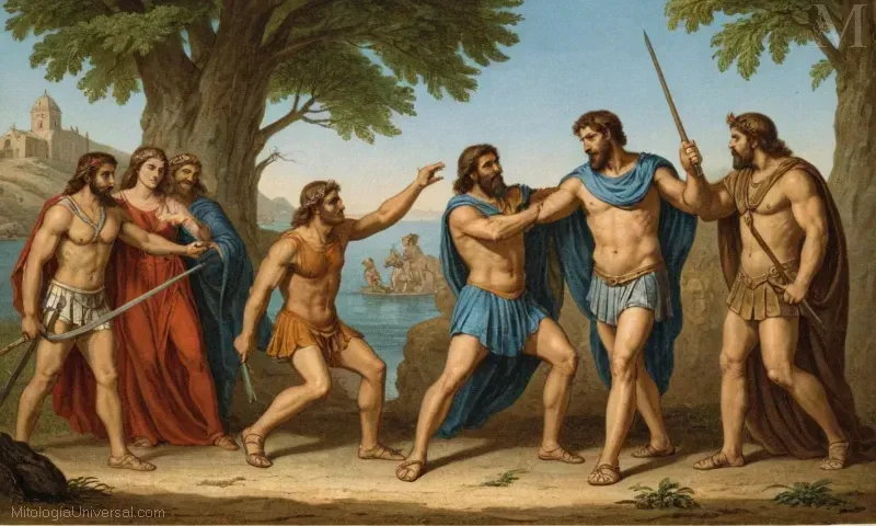 Ilustración de linaje familiar e histórico en mitologías griegas donde Hércules jugó el papel de un héroe fuerte con sus diversas contribuciones a diferentes reinos. Esto se conecta con el concepto de unidad familiar en varias culturas.