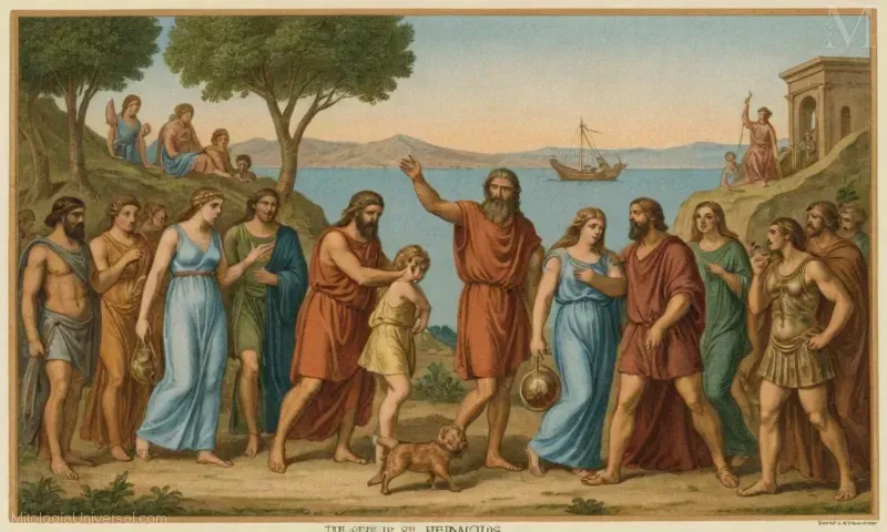 Ilustración de dioses y mitos relacionados con el culto hermafroditismo dedicado a honrar el concepto griego.