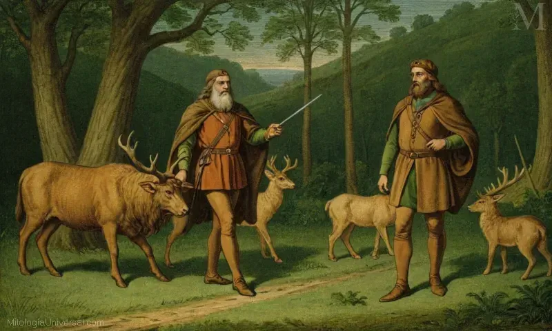 Ilustración de El Espíritu (Herne el Hunter) en popular folclore inglés. Conocida por ayudar a los viajeros y evitar el mal, su leyenda abarca aspectos tanto de la mitología como de la exploración de la naturaleza humana.