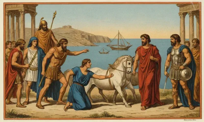 Guía de libro ilustrada Vintage con héroes griegos con sus respectivas historias y mitos.