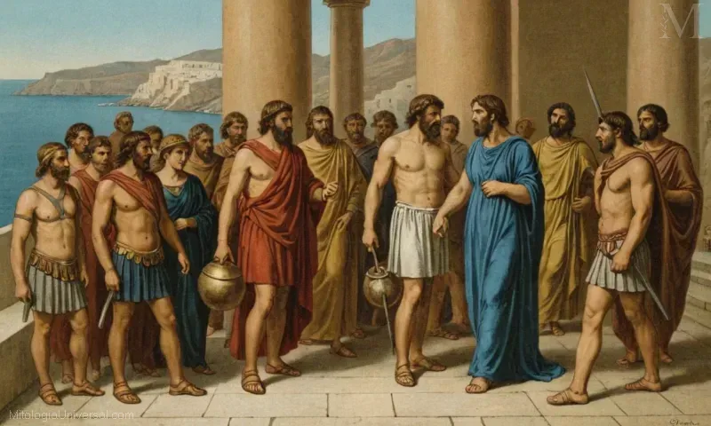 Ilustración vintage de héroes griegos de Iliad y Odysseus (también conocido como Odhyay) en poemas épicos Homers, acompañados por sus respectivos mitos. Esta imagen muestra el impacto significativo que tuvieron estas legendarias figuras en la cultura occidental.
