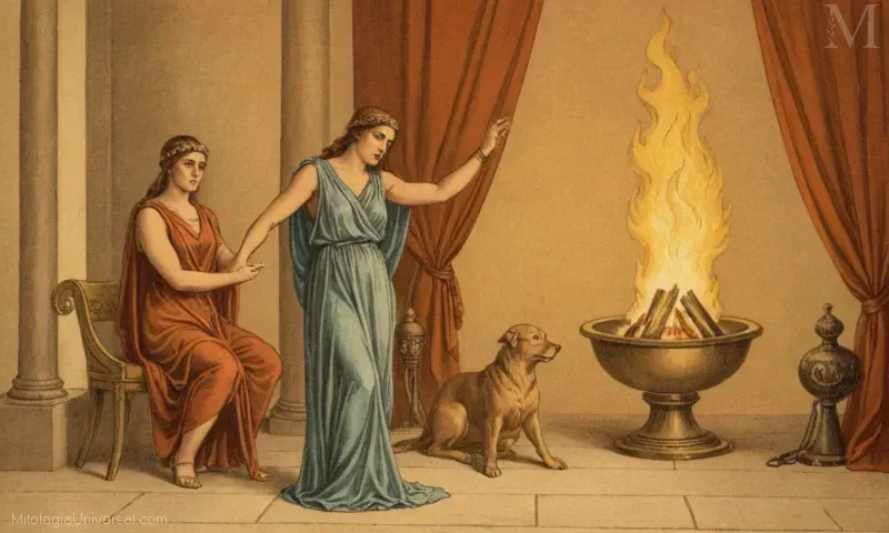 Una ilustración vintage que representa a Hestia