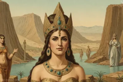 Ilustración vintage de Houtu - la diosa asociada con la naturaleza y la madre tierra en la antigua mitología mesopotamiana.