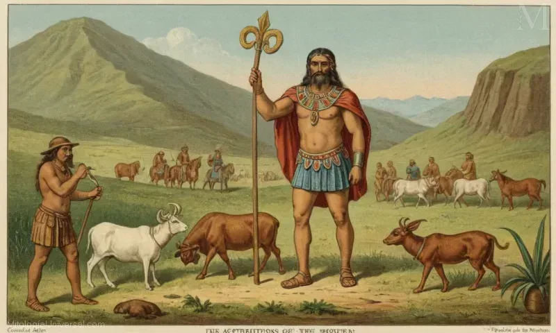 Ilustración vintage de Orígenes y afluentes de la Deidad Inca (Inti), dios de la agricultura en la mitología incan.