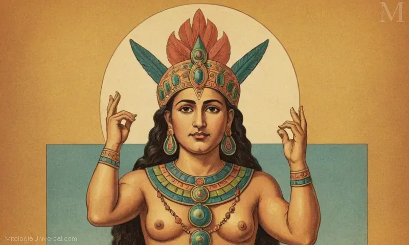 Imagen vintage de Itzamná como figura creadora de la mitología maya. Representa la sabiduría más alta y el poder curativo.