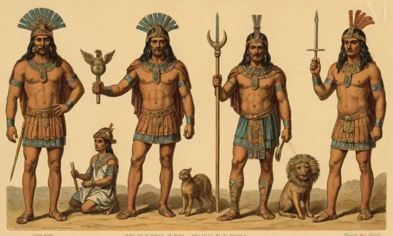 Ilustración vintage de una antigua deidad azteca incluyendo referencias a Obisidiana y Justicia. Esta evidencia arqueológica es probablemente una representación o ofrenda del sitio de Ixquimilli.