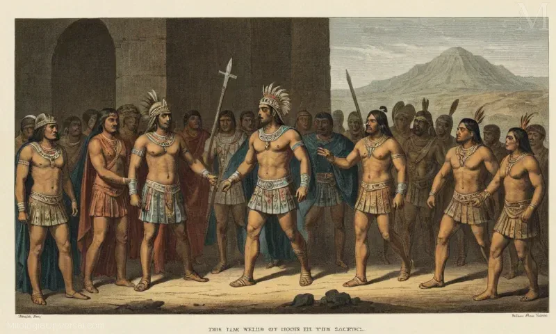 El grabado Vintage muestra la conclusión de Ixtab, una deidad azteca asociada con la violencia honorífica y el sacrificio.