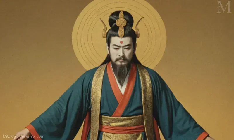 Vintage ilustración de Izanagi el creador de la deidad de la mitología japonesa.