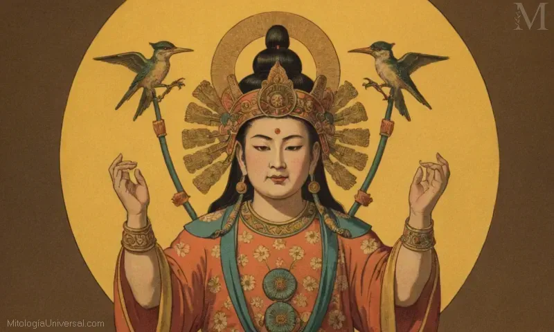 Ilustración de la deidad de Isanagi que creó Japón.