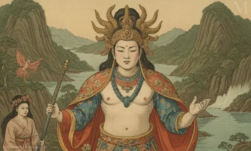 Ilustración de la deidad Izanami en la mitología japonesa que crea y destruye la vida.