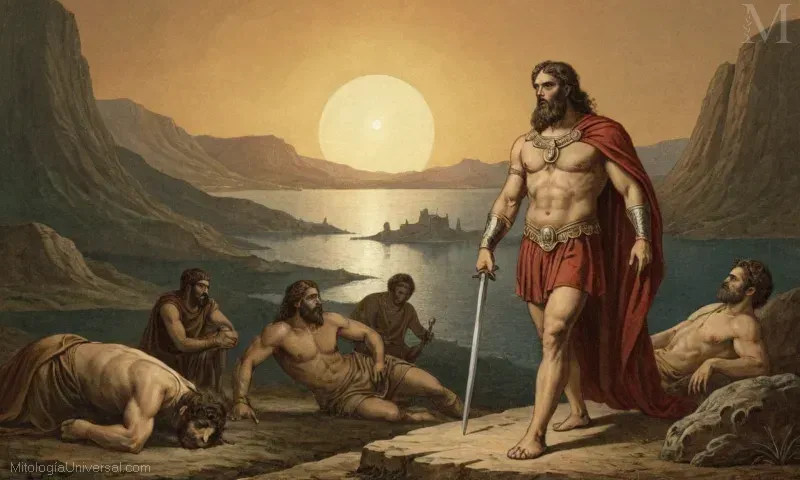 Ilustración de Jápeto de la mitología griega como Titán, dios de la guerra y guardián de la Tierra.