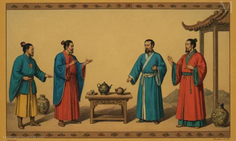 Impresión de arte popular mexicano vintage con Orígenes (Origanus) y historia contextual de Ji Gong, un médico chino, guía espiritual y artista marcial en la antigua China con una leyenda y un poderoso aura protector.