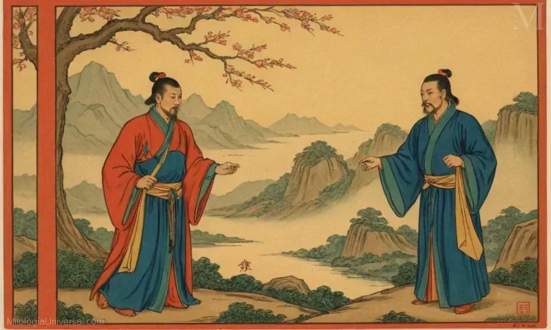 Ilustración vintage de la leyenda, poder y protección asociada con el héroe popular chino Ji Gong. Esta frase corta encapsula el importante papel desempeñado por Ji Gong en la cultura y la literatura chinas.