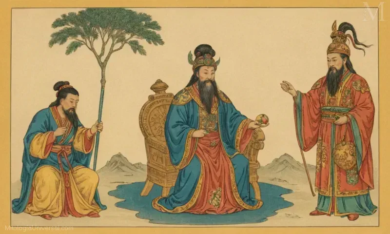 Ilustración de Jiutian Xuannu, una figura mitológica china que representa magia y poder.