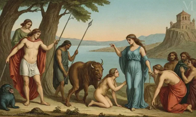 Ilustración vintage de la metamorfosis en una forma monstruosa y actos crueles cometidos por Lamia en la mitología griega.