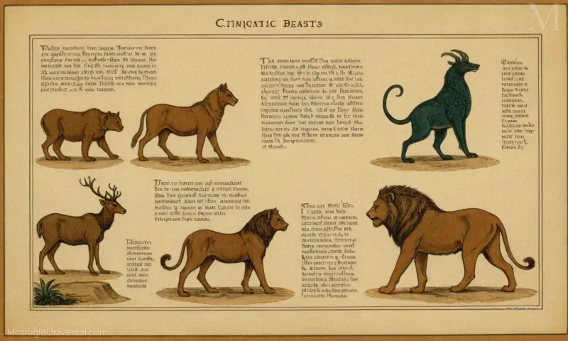 Los animales de antigüedades estudian con análisis textuales sobre el contexto histórico y el desarrollo de caracteres de animales significativos desde tiempos antiguos con una ilustración.