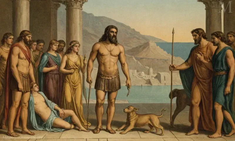 Ilustración con una antigua figura mitológica griega