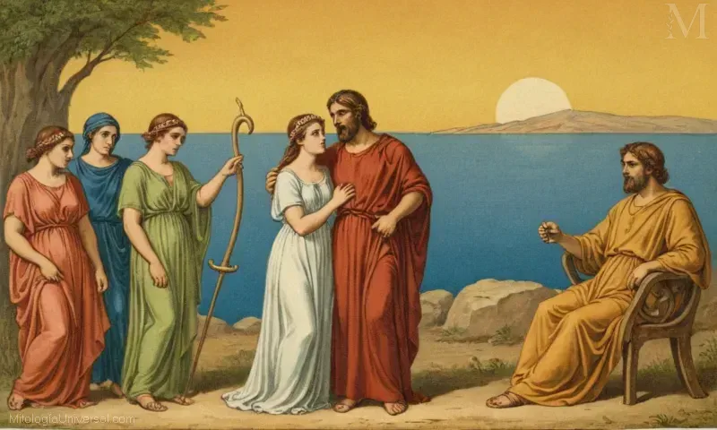 Ilustración vintage de La persecución de Hera de Leto, la diosa griega que es la madre de Apolo y Artemis.