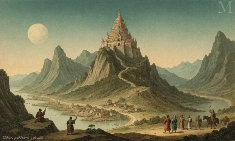 Ilustración vintage de los Orígenes Mitológico y Creación de Lingbao Tianzun, detallando su historia y poder celestial.