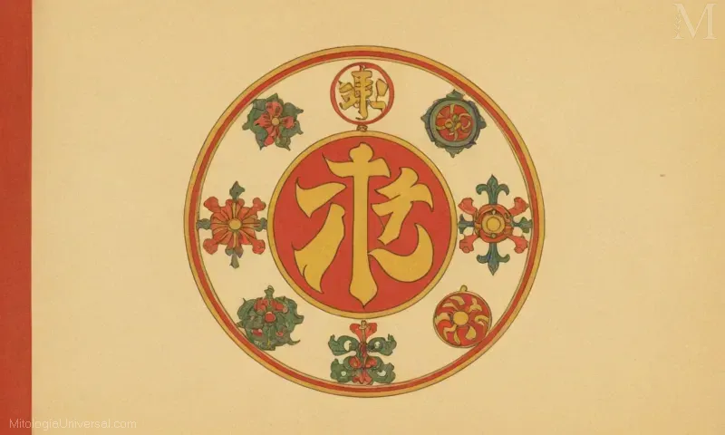 Ilustración vintage de Lingbao Tianzun, representando la historia y el poder celestial en los Símbolos y Representaciones libro sobre Lingbao Tianzun. Este símbolo religioso chino se considera una representación de sus poderes divinos.