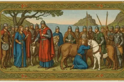 Ilustración vintage con elementos de la mitología nórdica con una antigua decoración de script. Título: Literatura Nórdica - Mythopedia DefinitivaDescripción: Esta exquisita ilustración vintage muestra aspectos clave del rico patrimonio cultural que se encuentra en la mitología nórdica. Con una mezcla de texto e imágenes gráficas