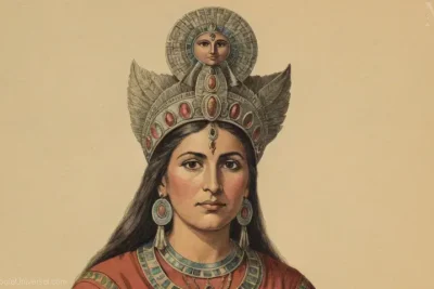Ilustración de Mama Quilla (Diosa Inca de la Luna y Plata) - el antiguo gobernante Inca y la deidad Lunar.