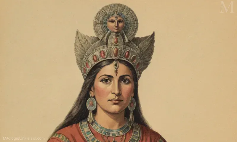 Ilustración de Mama Quilla (Diosa Inca de la Luna y Plata) - el antiguo gobernante Inca y la deidad Lunar.