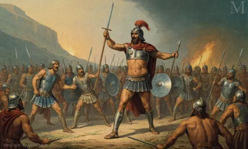 Ilustración de Menelaos, una figura de la mitología griega que llevó la expedición a Troy. Este título se refiere a una batalla épica entre griegos y troyanos como retold en Homers Iliad.